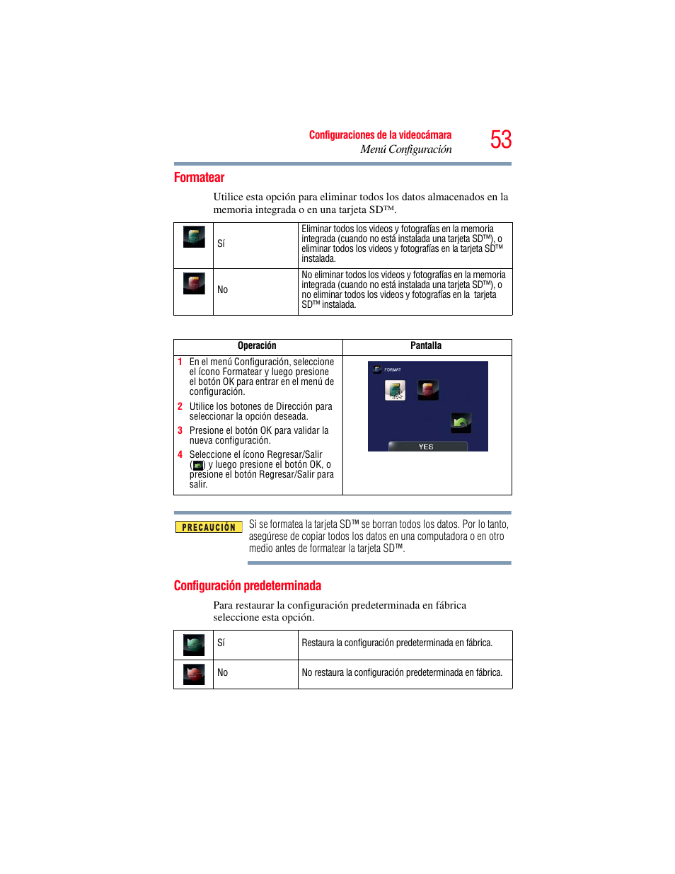 Formatear, Configuración predeterminada, Formatear configuración predeterminada | Toshiba B10 User Manual | Page 125 / 145