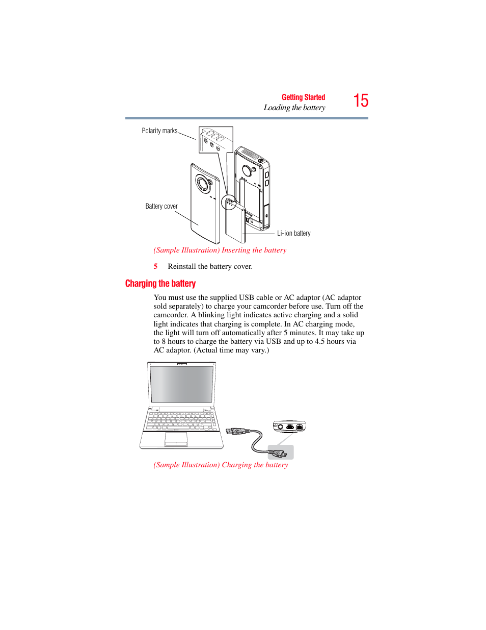 Charging the battery | Toshiba B10 User Manual | Page 15 / 145