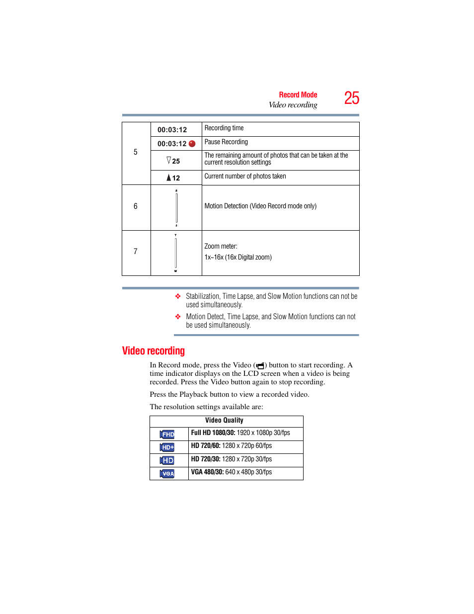 Video recording | Toshiba B10 User Manual | Page 25 / 145