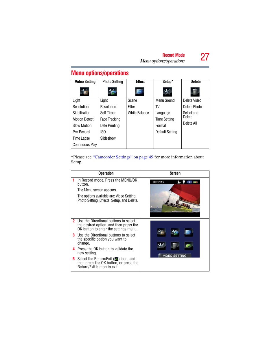 Menu options/operations | Toshiba B10 User Manual | Page 27 / 145