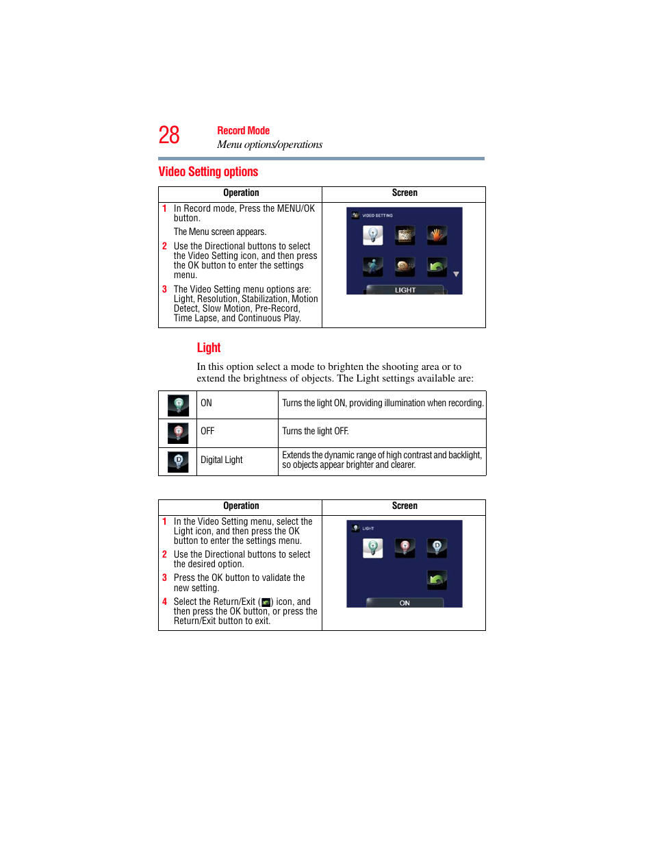 Video setting options | Toshiba B10 User Manual | Page 28 / 145