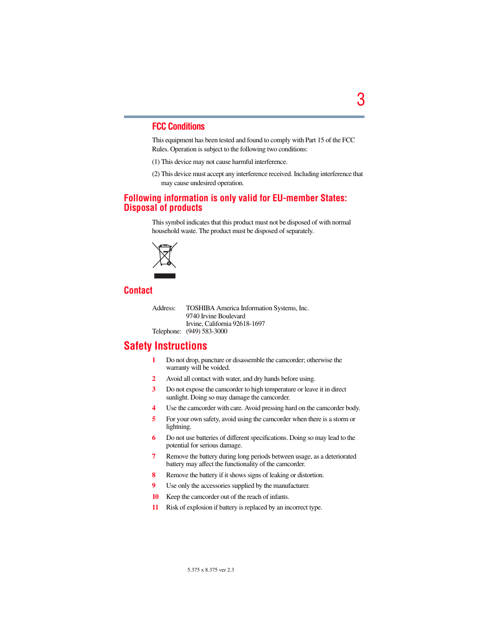 Safety instructions | Toshiba B10 User Manual | Page 3 / 145