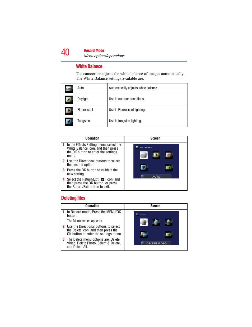 Deleting files | Toshiba B10 User Manual | Page 40 / 145