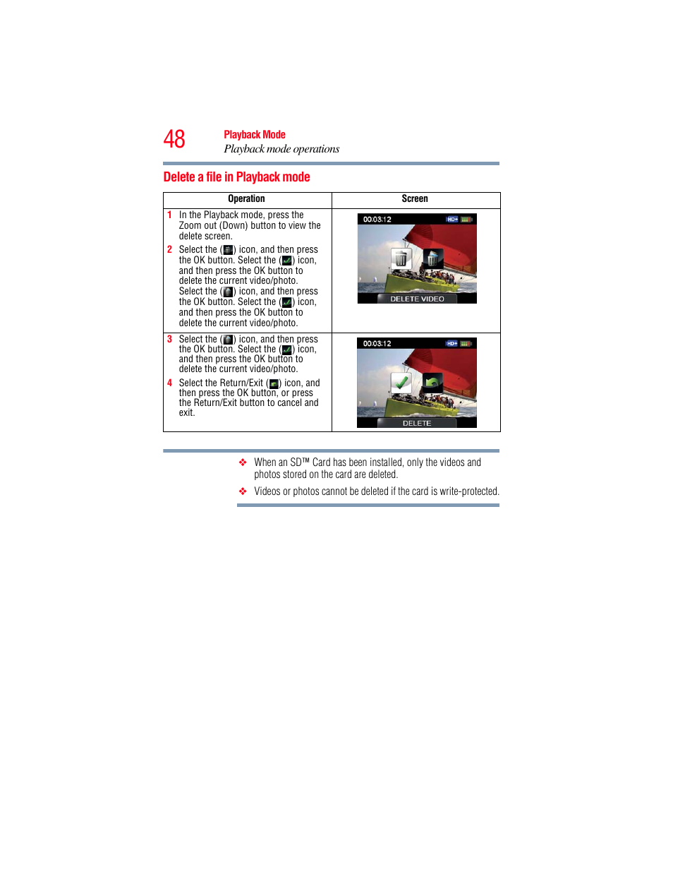 Delete a file in playback mode | Toshiba B10 User Manual | Page 48 / 145