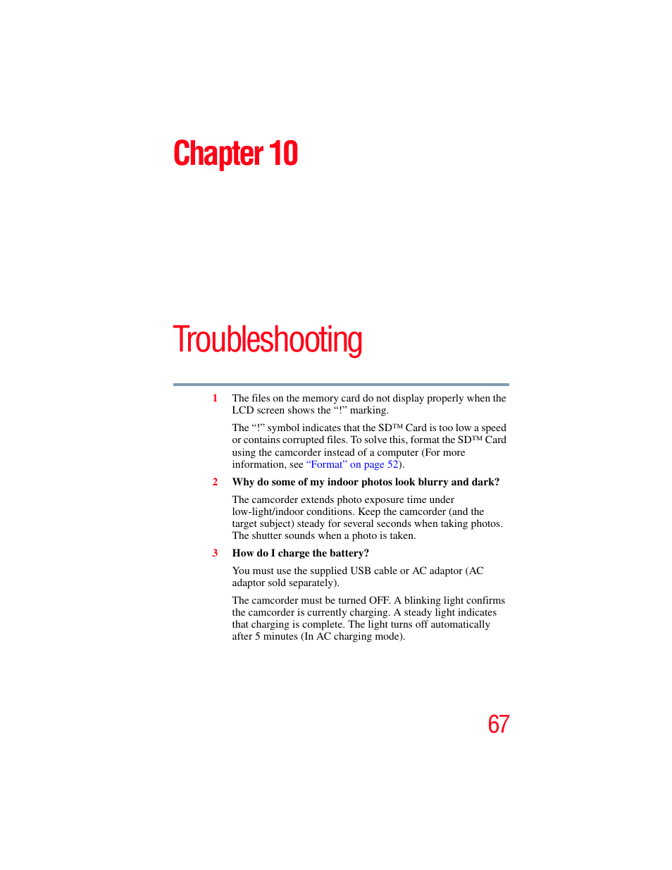 Chapter 10: troubleshooting, Troubleshooting, Chapter 10 | Toshiba B10 User Manual | Page 67 / 145