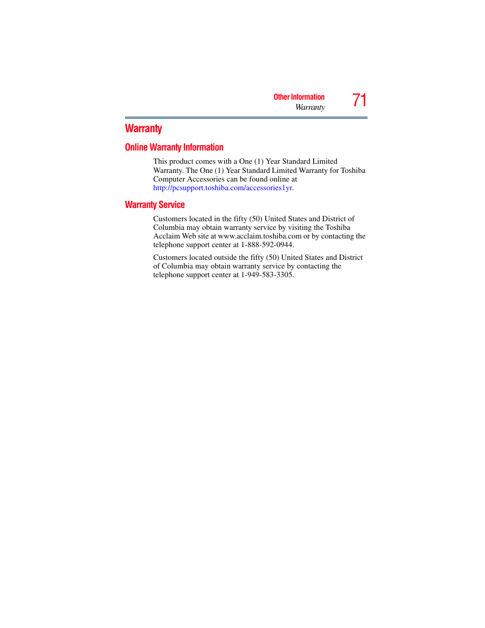Warranty, Online warranty information, Warranty service | Online warranty information warranty service | Toshiba B10 User Manual | Page 71 / 145