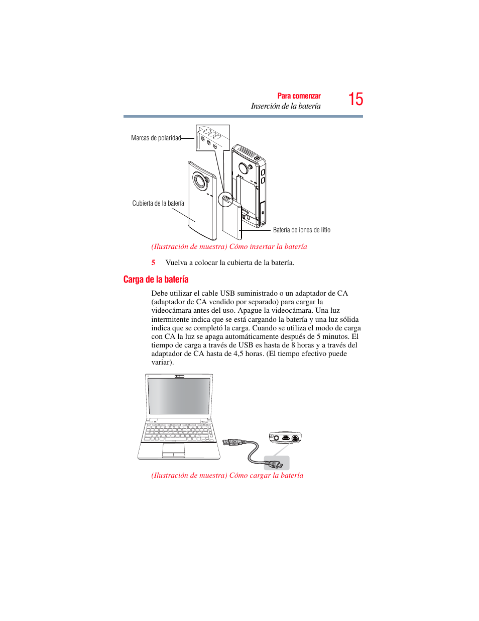 Carga de la batería | Toshiba B10 User Manual | Page 87 / 145