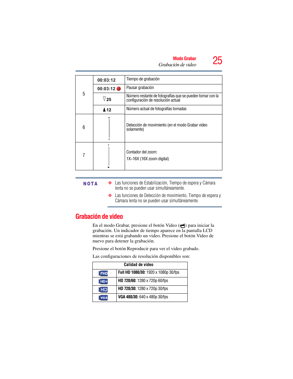 Grabación de video | Toshiba B10 User Manual | Page 97 / 145