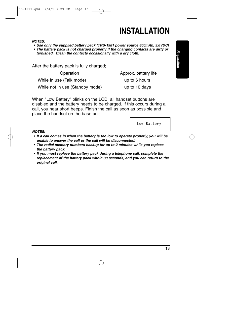 Installation | Toshiba SG-1991 User Manual | Page 13 / 59