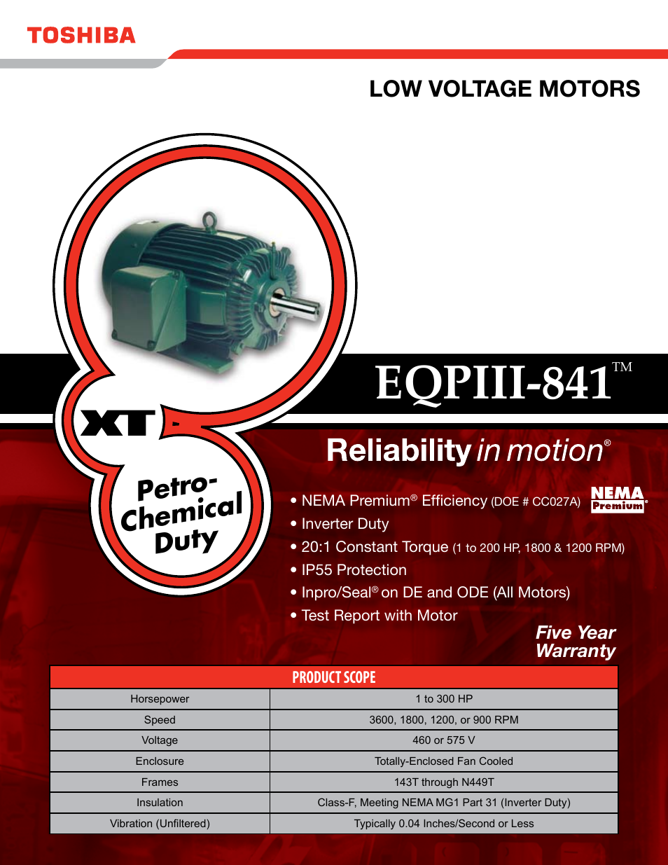 Toshiba Low Voltage Motors EQPIII-841 User Manual | 2 pages