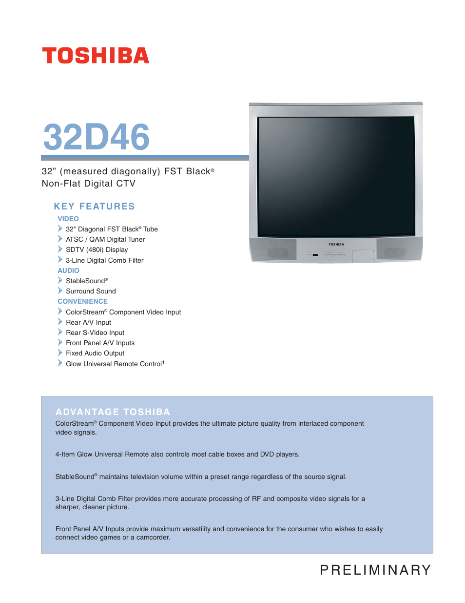 Toshiba 32D46 User Manual | 2 pages