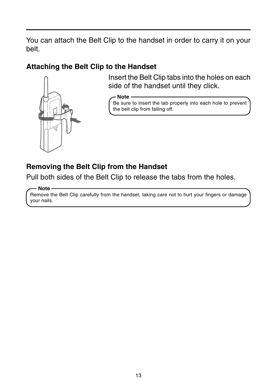 Carrying the handset in the belt clip | Toshiba SG-1700 User Manual | Page 14 / 20