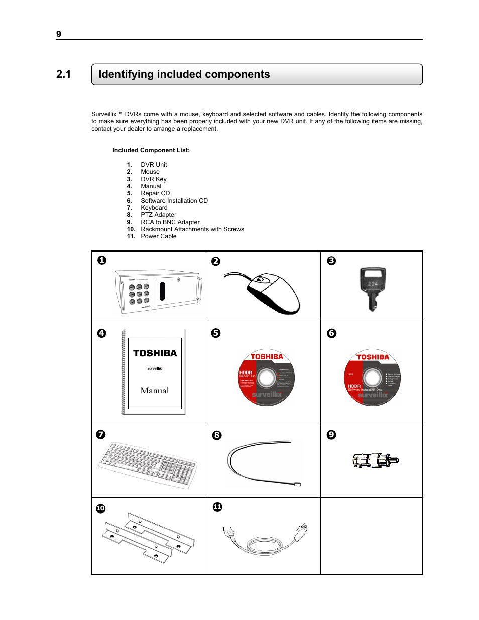 1 identifying included components, Manual | Toshiba KV-PC 8GHO44-88 User Manual | Page 22 / 124