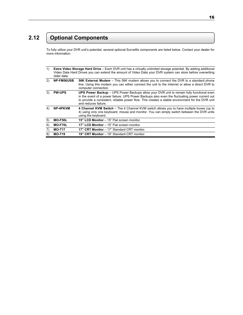 12 optional components | Toshiba KV-PC 8GHO44-88 User Manual | Page 29 / 124