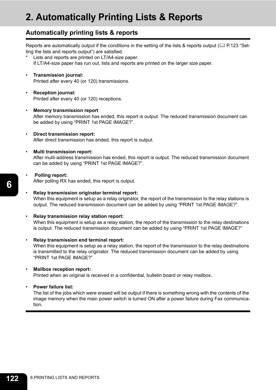 Automatically printing lists & reports | Toshiba GD-1200 User Manual | Page 124 / 186