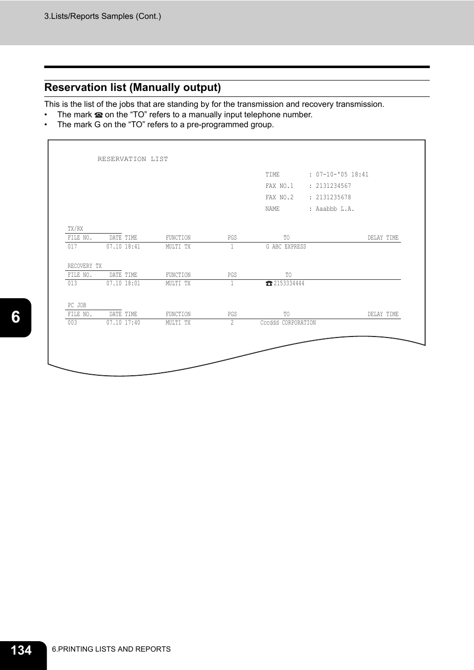 Reservation list (manually output) | Toshiba GD-1200 User Manual | Page 136 / 186