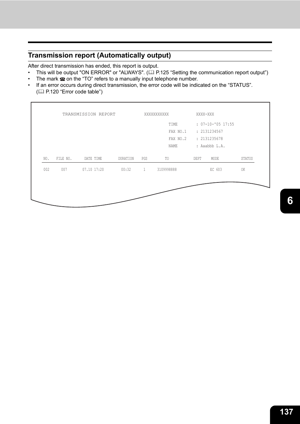 Transmission report (automatically output) | Toshiba GD-1200 User Manual | Page 139 / 186