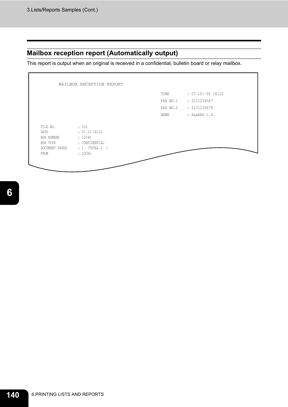 Mailbox reception report (automatically output) | Toshiba GD-1200 User Manual | Page 142 / 186