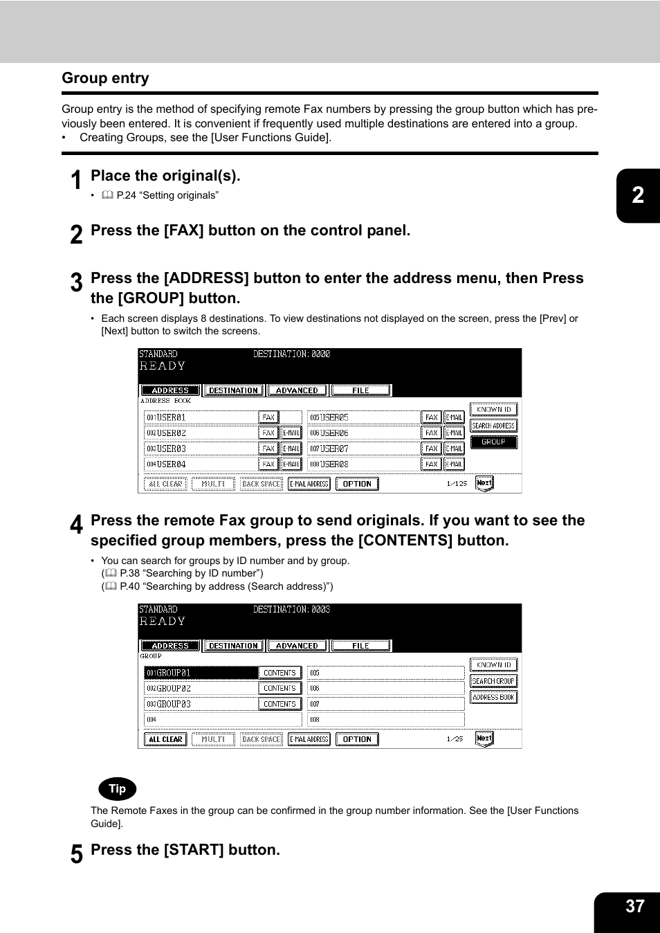 Group entry, P.37 “group entry | Toshiba GD-1200 User Manual | Page 39 / 186