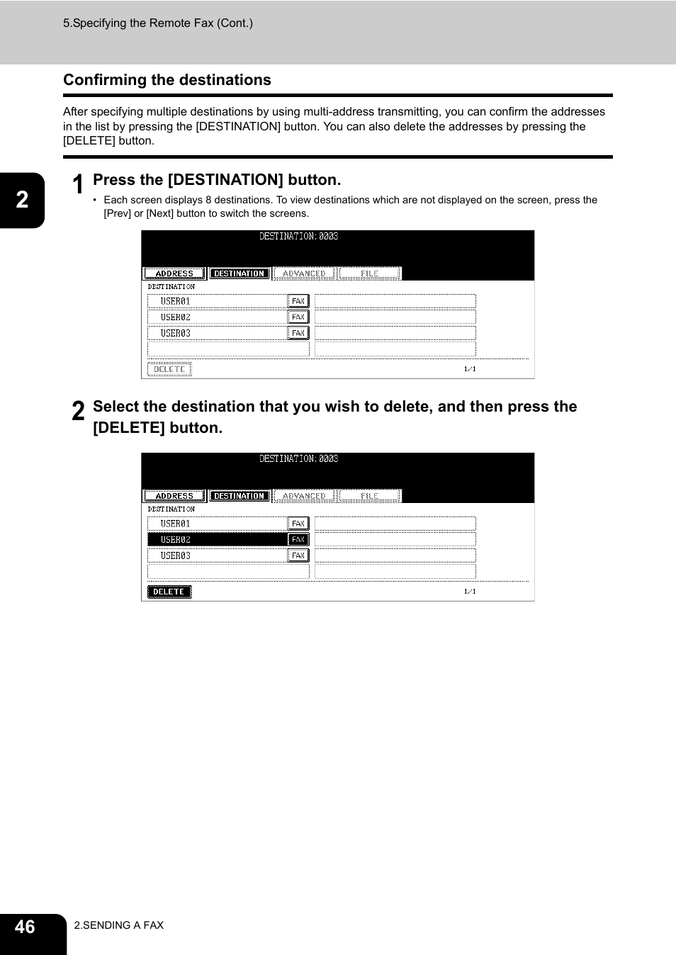 Confirming the destinations, P.46 “confirming the, Destinations”) | P.46 “confirming the destinations | Toshiba GD-1200 User Manual | Page 48 / 186