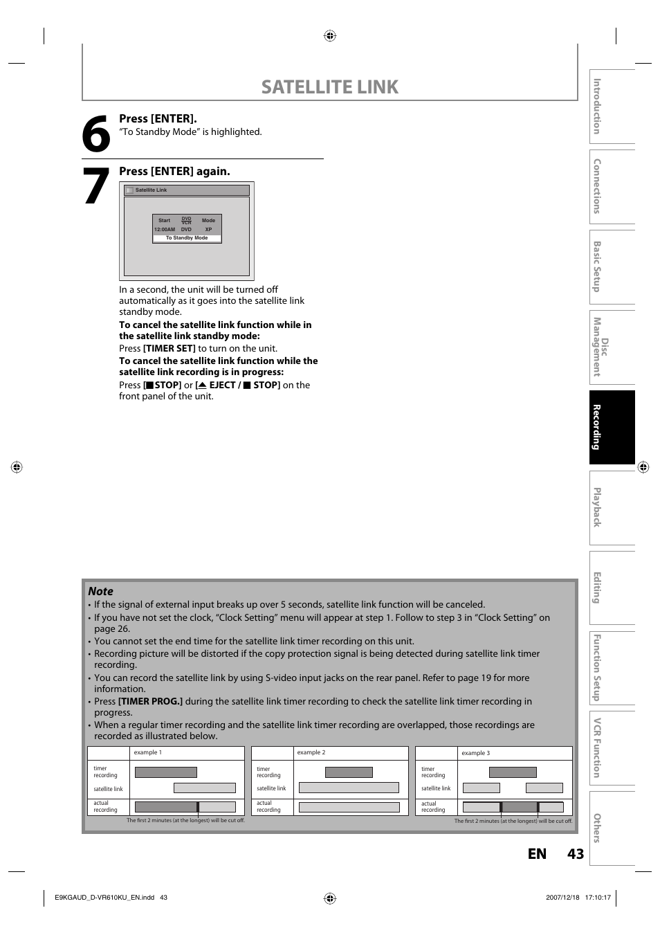 Satellite link, 43 en 43 en | Toshiba DVD Video Recorder / Video Cassette Recorder D-VR610KU User Manual | Page 43 / 126