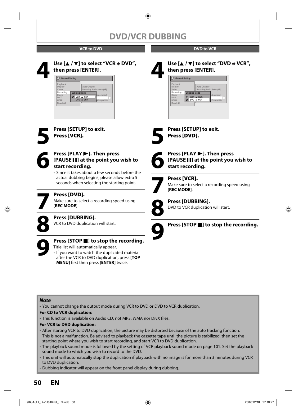 Toshiba DVD Video Recorder / Video Cassette Recorder D-VR610KU User Manual | Page 50 / 126