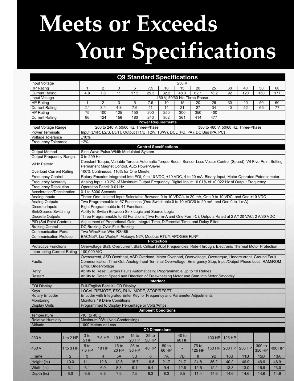 Meets or exceeds, Your specifications, Q9 standard specifications | Toshiba Q9 Series User Manual | Page 7 / 8