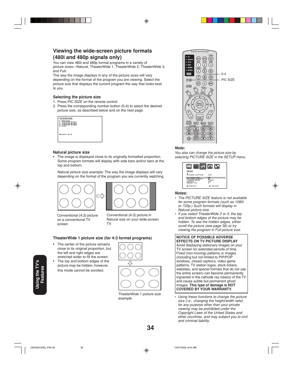 Using the tv ’s features | Toshiba 30HFX85 User Manual | Page 34 / 48