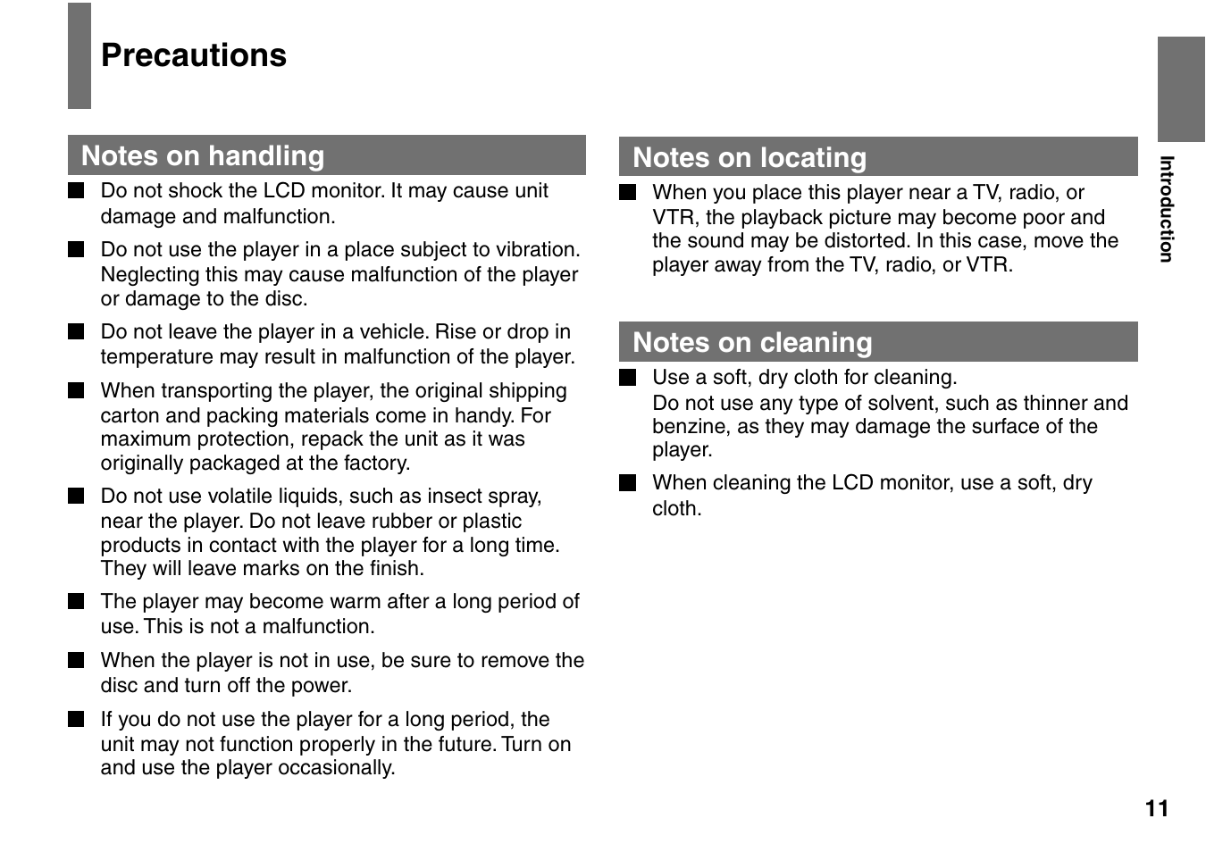 Precautions | Toshiba SD-P1707SR User Manual | Page 11 / 76