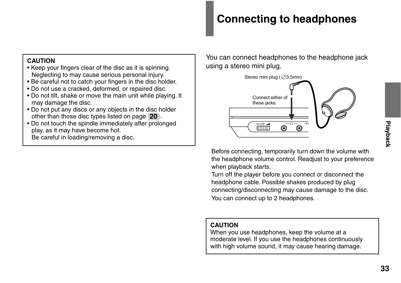Connecting to headphones | Toshiba SD-P1707SR User Manual | Page 33 / 76