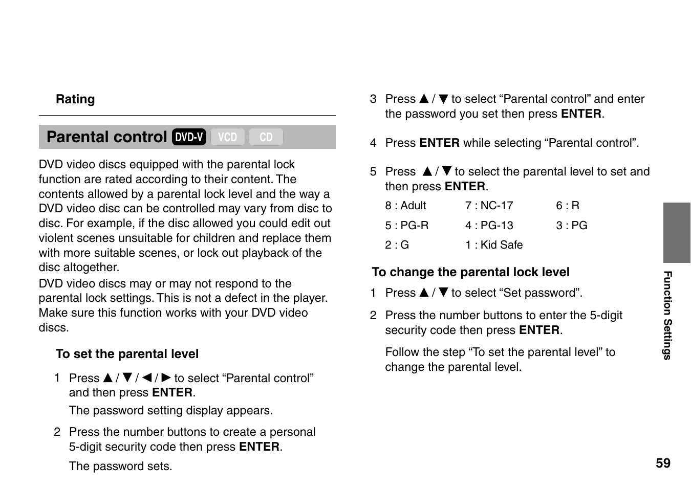 Parental control | Toshiba SD-P1707SR User Manual | Page 59 / 76