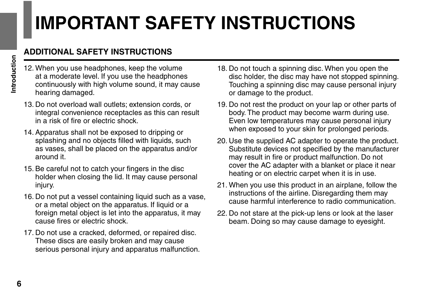 Important safety instructions | Toshiba SD-P1707SR User Manual | Page 6 / 76