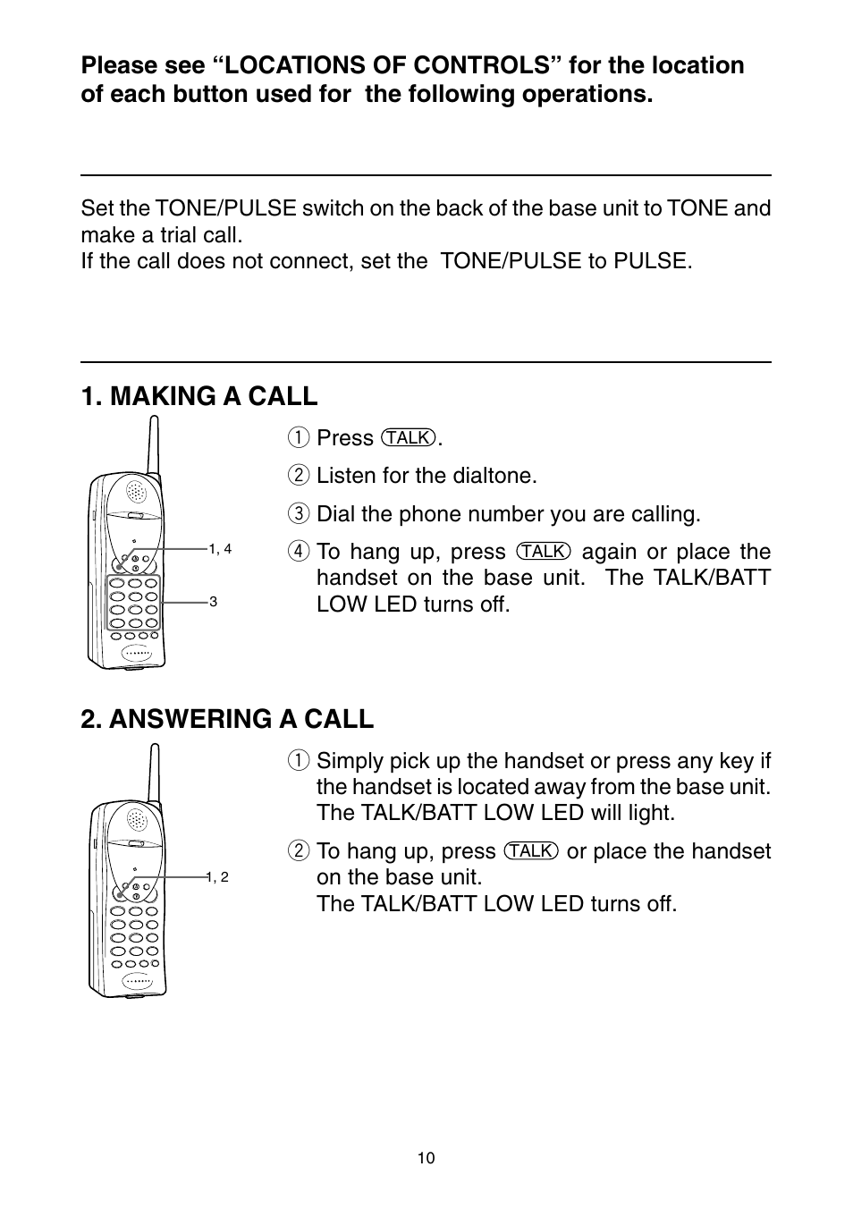 Tone/plse setting, Making / answering a call, Tone/pulse setting | Making a call, Answering a call | Toshiba SG-1701 User Manual | Page 11 / 20