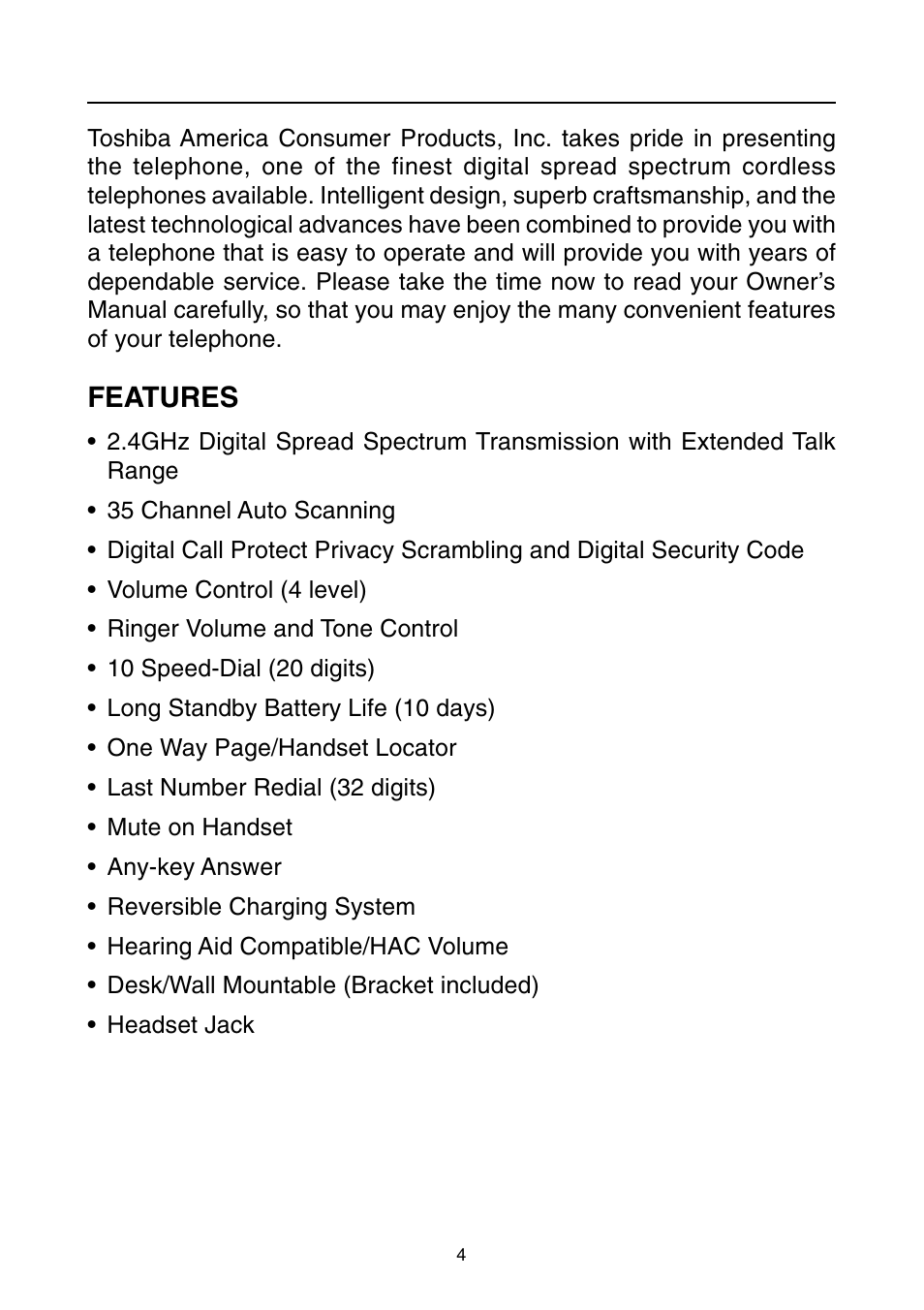 Introduction / features, Introduction, Features | Toshiba SG-1701 User Manual | Page 5 / 20