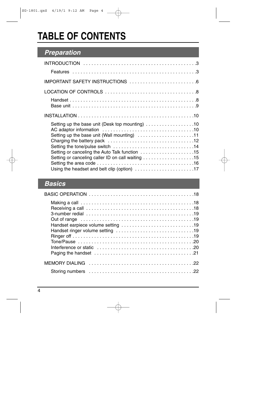 Toshiba SG-1801 User Manual | Page 4 / 42
