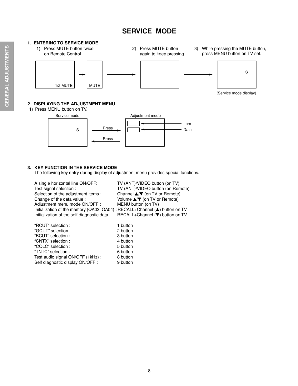 Service mode | Toshiba N2PS CHASSIS 32HFX72 User Manual | Page 10 / 111