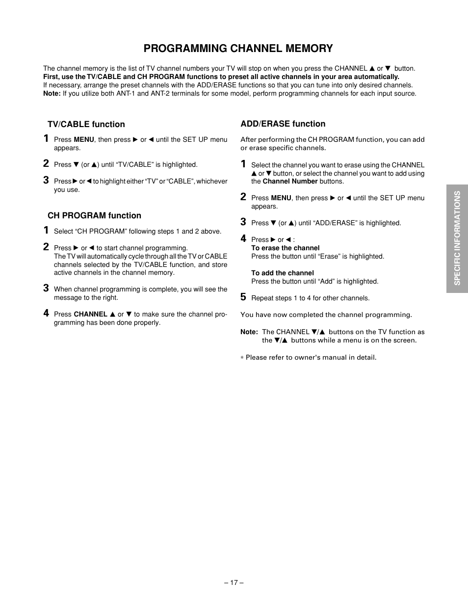 Programming channel memory | Toshiba N2PS CHASSIS 32HFX72 User Manual | Page 19 / 111