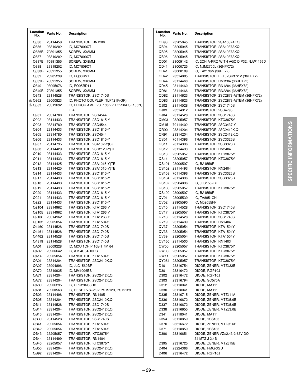 Specific informations | Toshiba N2PS CHASSIS 32HFX72 User Manual | Page 31 / 111