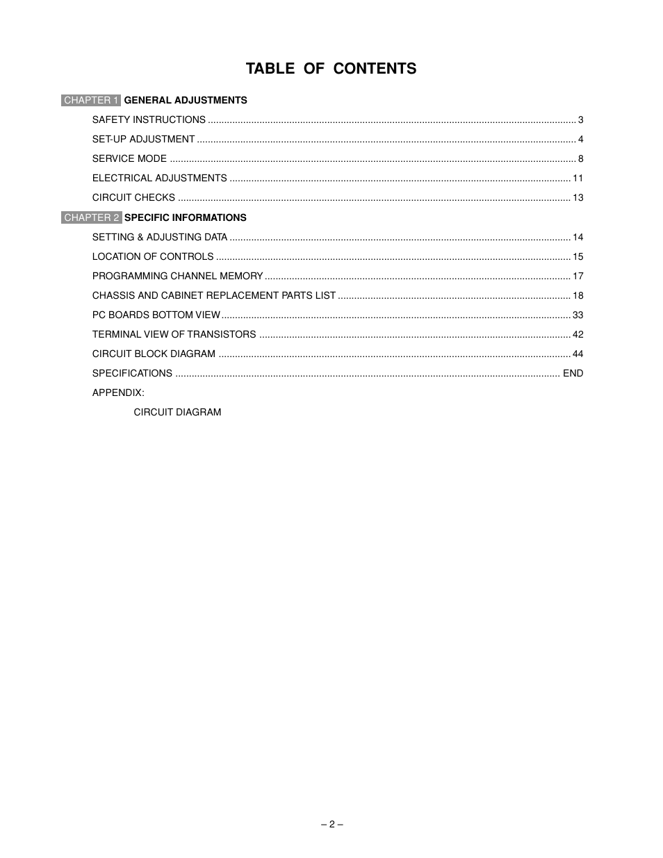 Toshiba N2PS CHASSIS 32HFX72 User Manual | Page 4 / 111