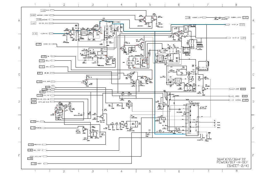Power / def circuit ( h-def ) [ sheet - 2/4, Q402, H drive | Q404, H output, T461 | Toshiba N2PS CHASSIS 32HFX72 User Manual | Page 82 / 111