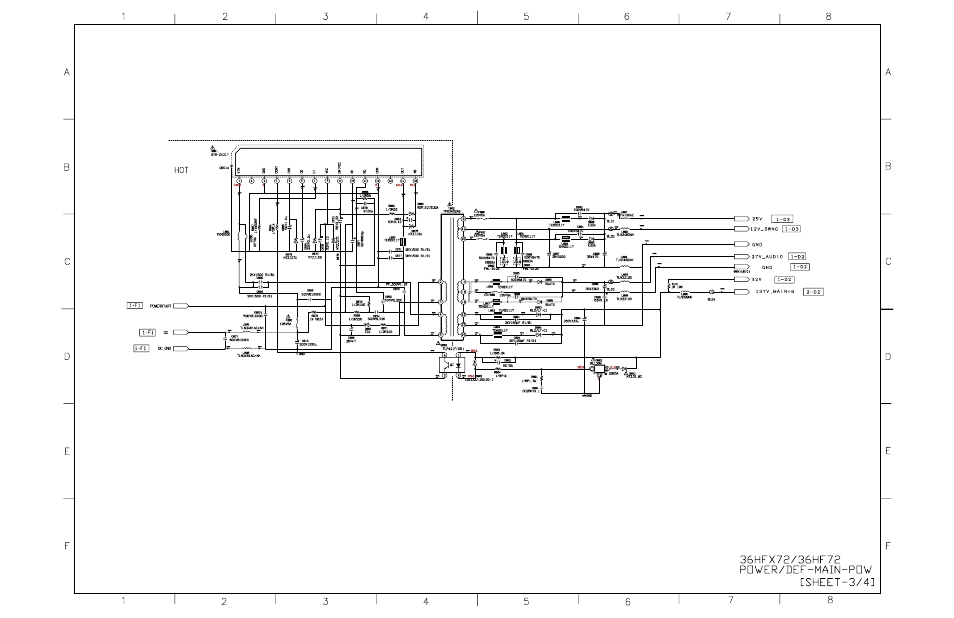 Power / def circuit ( main pow ) [ sheet - 3/4, Q862, Photo-coupler | Q801, Converter, Trans, Voltage reg, Over voltage, Over heat, Protector | Toshiba N2PS CHASSIS 32HFX72 User Manual | Page 85 / 111