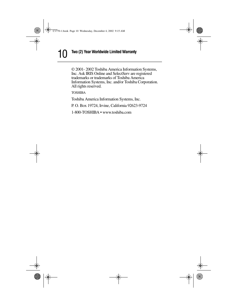 Toshiba C1770 User Manual | Page 10 / 24