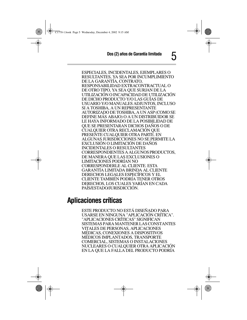 Aplicaciones críticas | Toshiba C1770 User Manual | Page 15 / 24