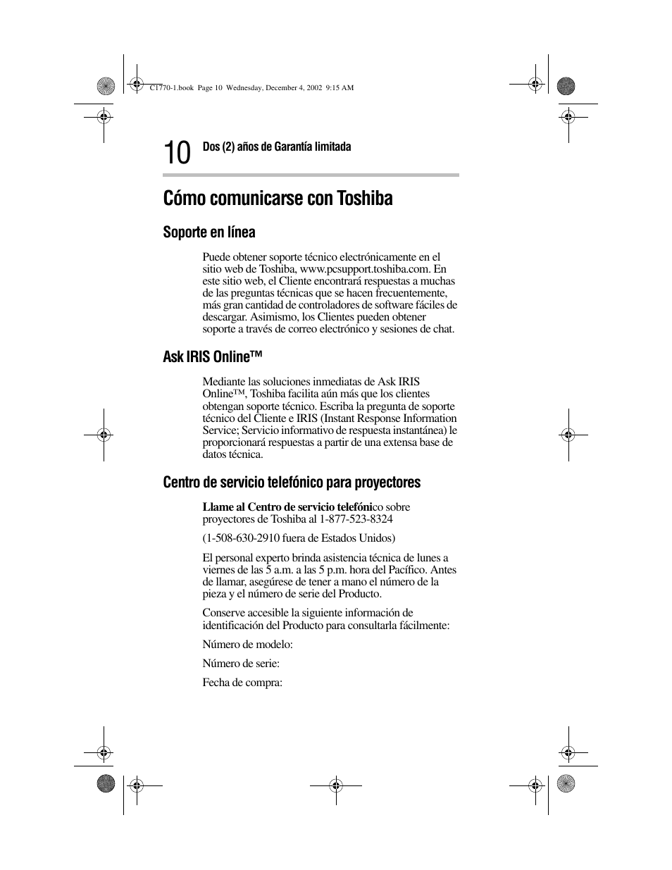 Cómo comunicarse con toshiba | Toshiba C1770 User Manual | Page 20 / 24