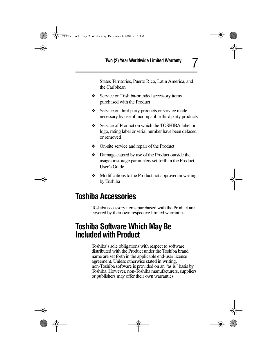 Toshiba accessories | Toshiba C1770 User Manual | Page 7 / 24
