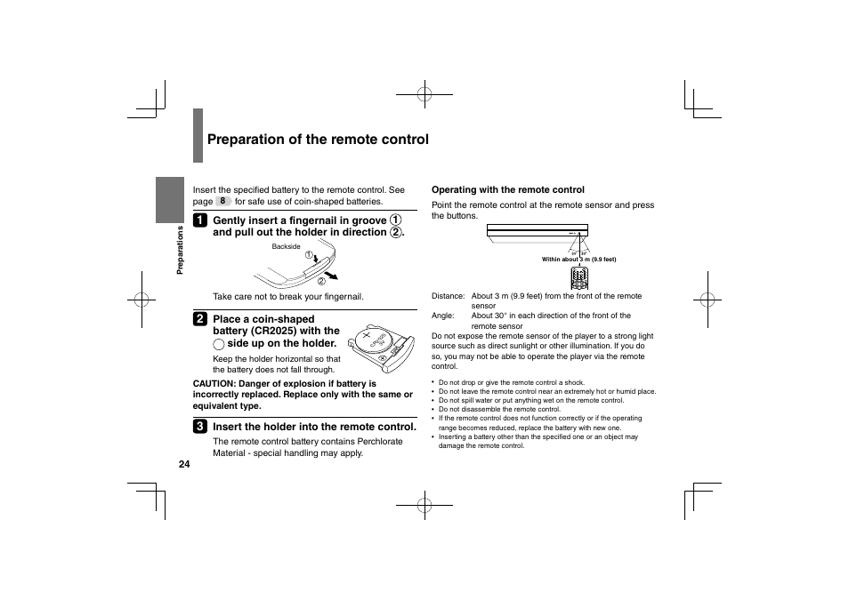 Preparation of the remote control | Toshiba SDP63SWE User Manual | Page 24 / 76