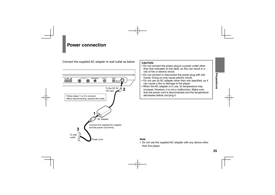 Power connection | Toshiba SDP63SWE User Manual | Page 25 / 76