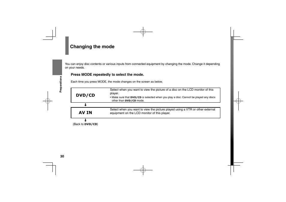 Changing the mode | Toshiba SDP63SWE User Manual | Page 30 / 76