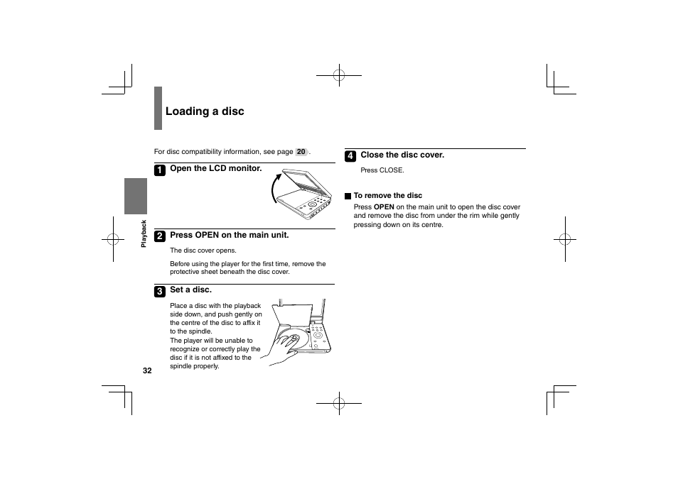 Loading a disc | Toshiba SDP63SWE User Manual | Page 32 / 76