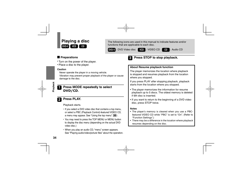 Playing a disc | Toshiba SDP63SWE User Manual | Page 34 / 76